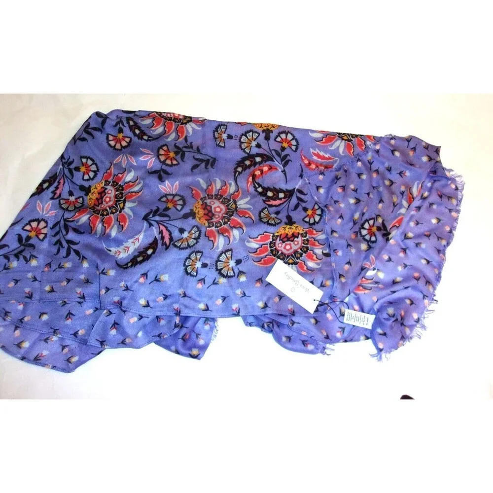 Vera Bradley Mural Garden Fringe Long Scarf 100% Rayon Purple Orange New - Picture 3 of 7